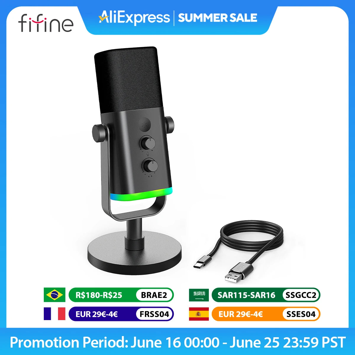 USB/XLR Dynamic Microphone with RGB Control/Headphone Jack/Mute,Mic for PC Gaming Recording Streaming Ampligame-Am8