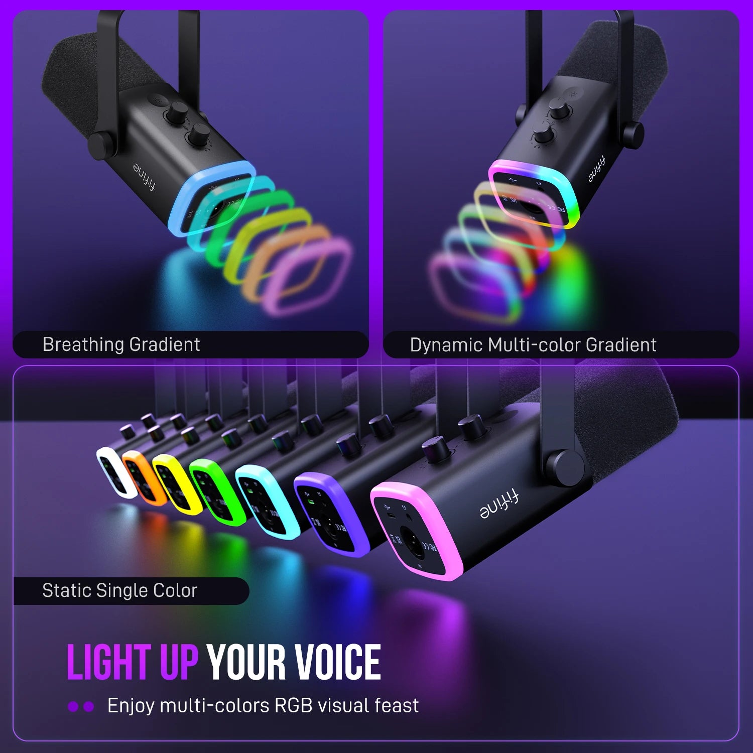 USB/XLR Dynamic Microphone with RGB Control/Headphone Jack/Mute,Mic for PC Gaming Recording Streaming Ampligame-Am8